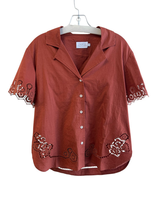 Tanya Taylor Size XS Burnt Orange Cotton Button Down Collared Hi Lo Top Burnt Orange / XS