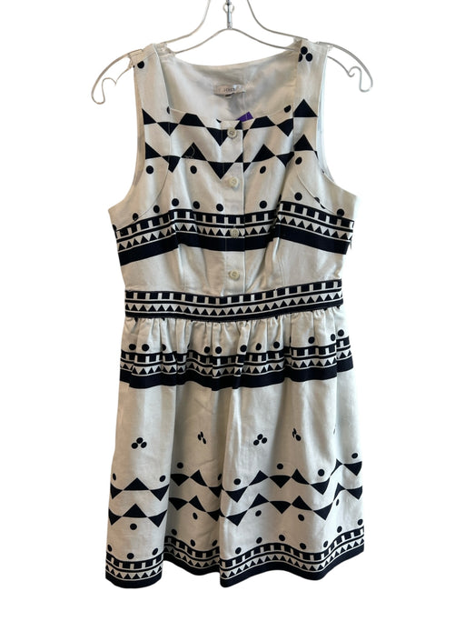 J. Crew Size 8 White & Navy Linen Blend Sleeveless Knee Length Side Zip Dress White & Navy / 8