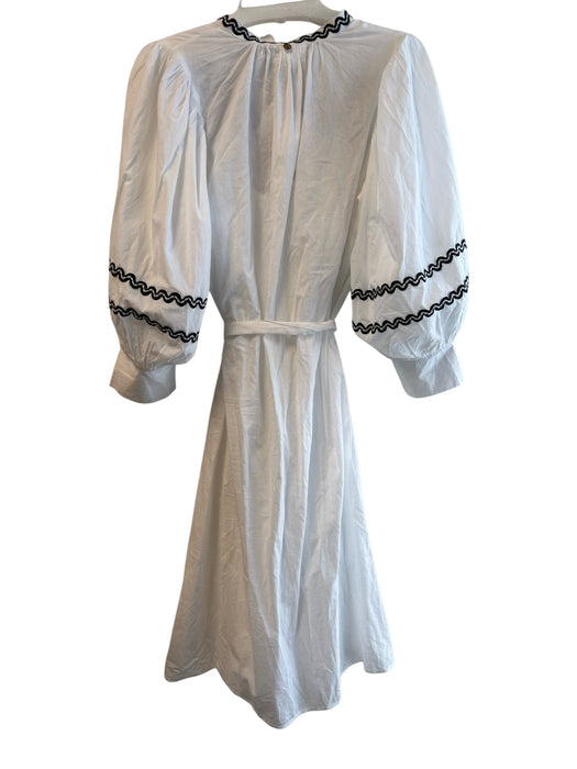 Antik Batik Size 38 White & Black Cotton Ric Rac Below Knee Midi Belted Dress White & Black / 38