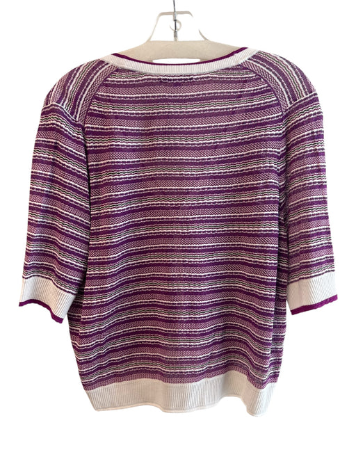 Veronica Beard Size XL Purple & Yellow Viscose V Neck Cardigan Striped Top Purple & Yellow / XL
