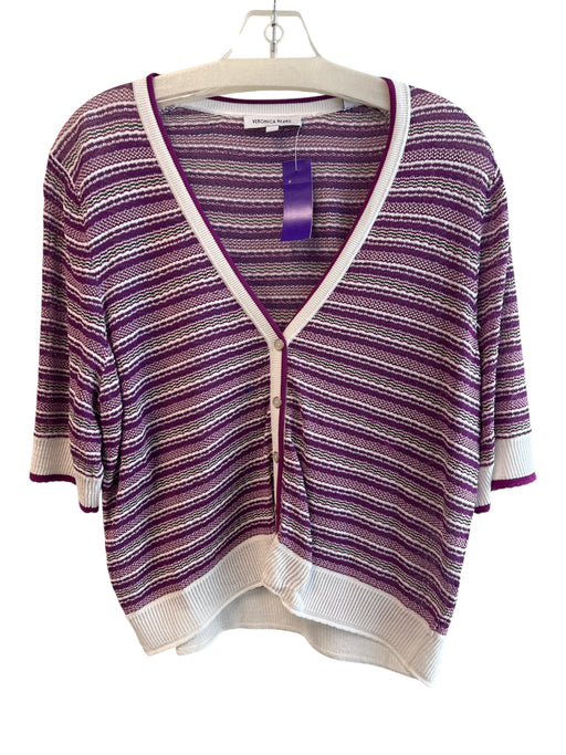 Veronica Beard Size XL Purple & Yellow Viscose V Neck Cardigan Striped Top Purple & Yellow / XL