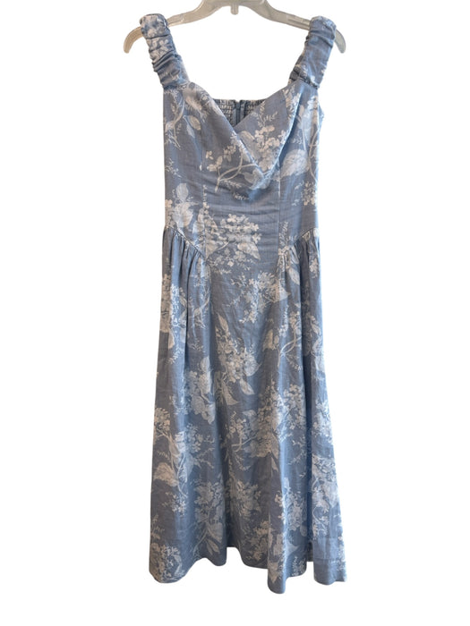 Reformation Size 8 Blue & White Linen Maxi Back Zip Lined Smocked Back Dress Blue & White / 8