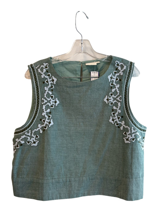 Julia Armory Size XL Green & White Cotton Sleeveless Embroidered Skirt Set Green & White / XL