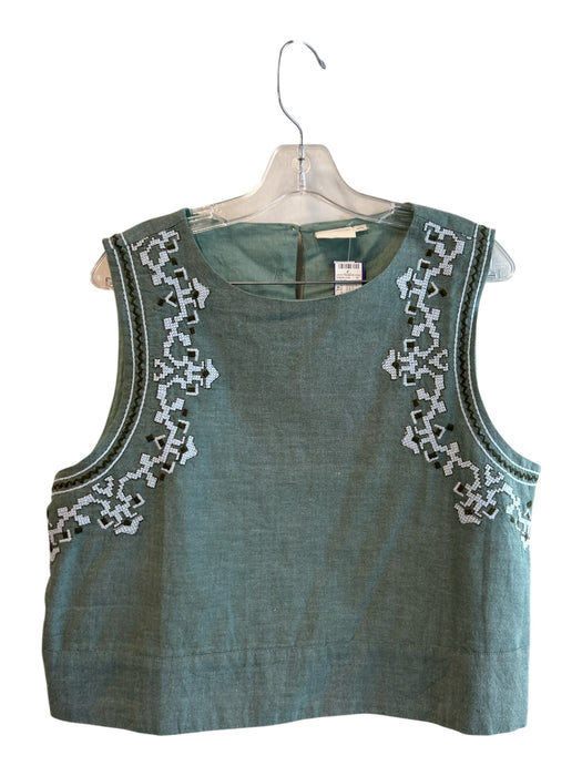 Julia Armory Size XL Green & White Cotton Sleeveless Embroidered Skirt Set Green & White / XL