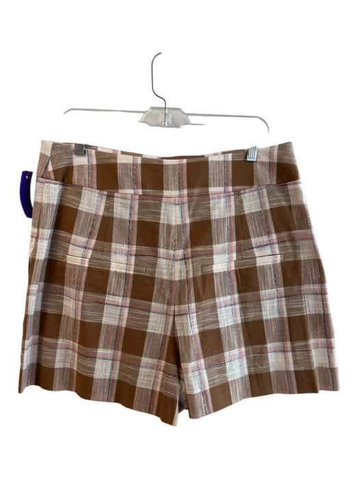 Veronica Beard Size 14 Beige, Pink & White Cotton Blend High Rise Flannel Shorts Beige, Pink & White / 14