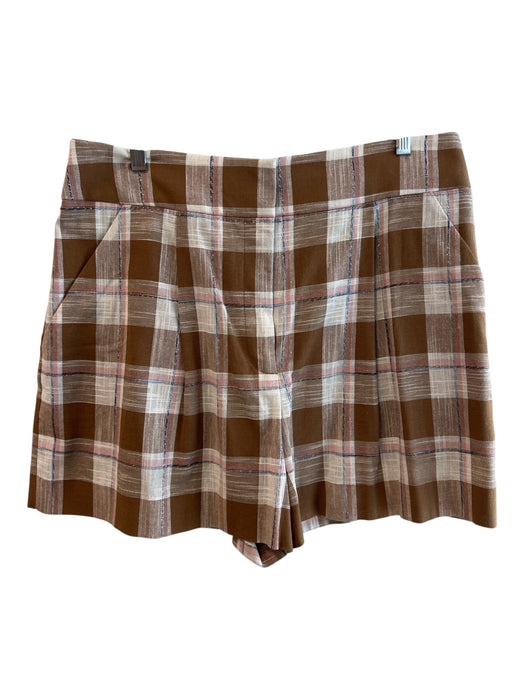 Veronica Beard Size 14 Beige, Pink & White Cotton Blend High Rise Flannel Shorts Beige, Pink & White / 14