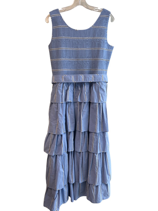 Hunter Bell Size 12 Blue & White No Fabric Tag Belt Incl. Tiered Striped Dress Blue & White / 12