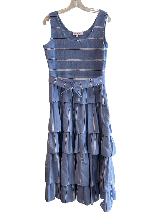 Hunter Bell Size 12 Blue & White No Fabric Tag Belt Incl. Tiered Striped Dress Blue & White / 12
