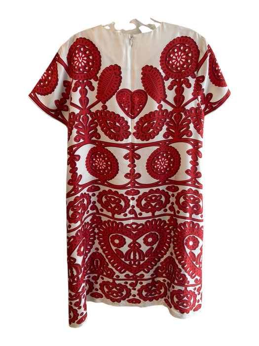 La Double J Size S Red & White Silk Back Zip Round Neck Abstract Print Dress Red & White / S