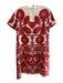 La Double J Size S Red & White Silk Back Zip Round Neck Abstract Print Dress Red & White / S