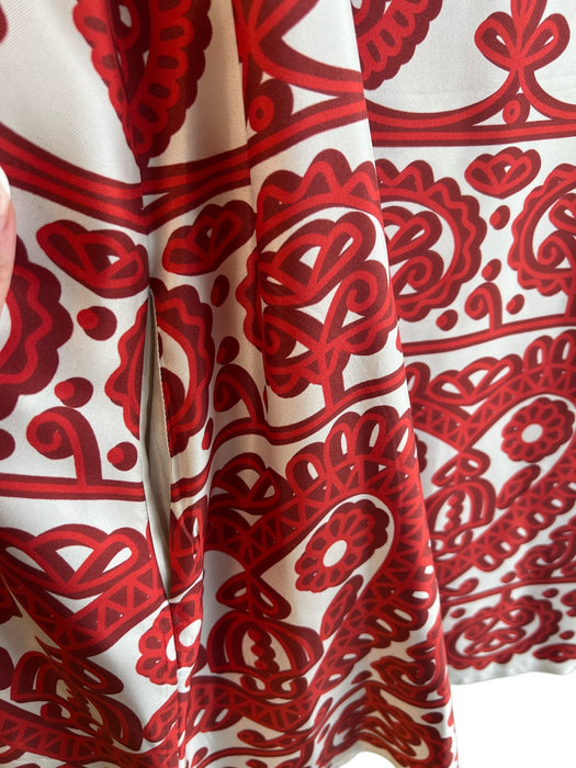 La Double J Size S Red & White Silk Back Zip Round Neck Abstract Print Dress Red & White / S