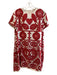 La Double J Size S Red & White Silk Back Zip Round Neck Abstract Print Dress Red & White / S