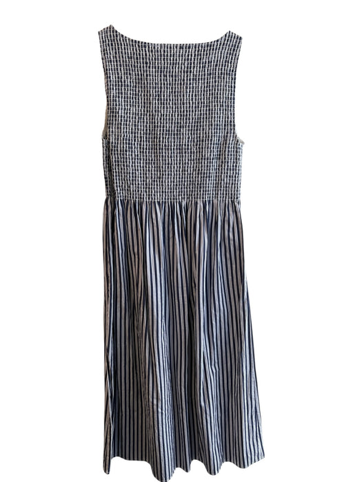 Hill House Size L Navy & white Cotton Maxi Striped Shirred Top Sleeveless Dress Navy & white / L
