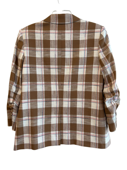 Veronica Beard Size 12 Cream, Tan & Pink Cotton Plaid Metallic Thread Blazer Cream, Tan & Pink / 12