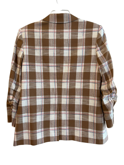Veronica Beard Size 12 Cream, Tan & Pink Cotton Plaid Metallic Thread Blazer Cream, Tan & Pink / 12