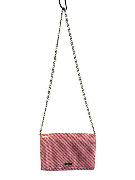 Kate Spade Pink & Cream Patent Leather Striped Chain Magnetic Close Bag Pink & Cream / Small