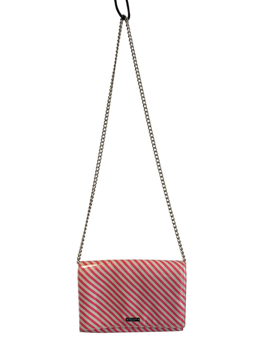 Kate Spade Pink & Cream Patent Leather Striped Chain Magnetic Close Bag Pink & Cream / Small