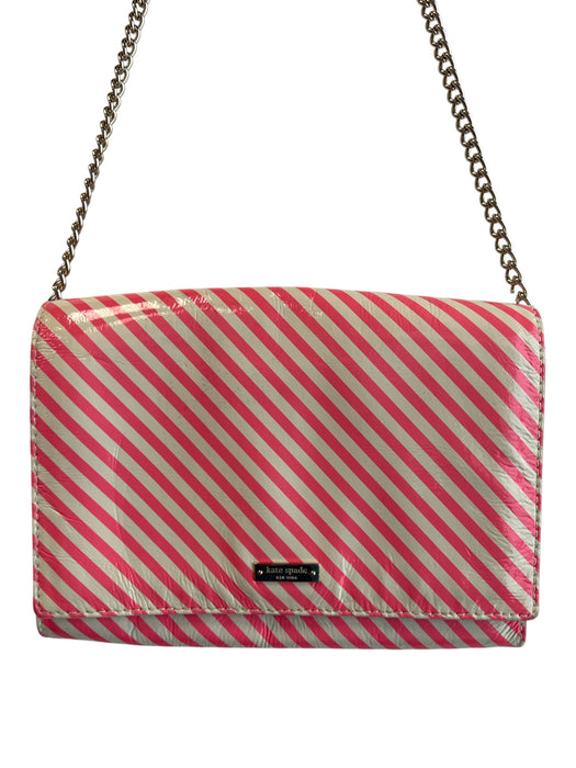 Kate Spade Pink & Cream Patent Leather Striped Chain Magnetic Close Bag Pink & Cream / Small