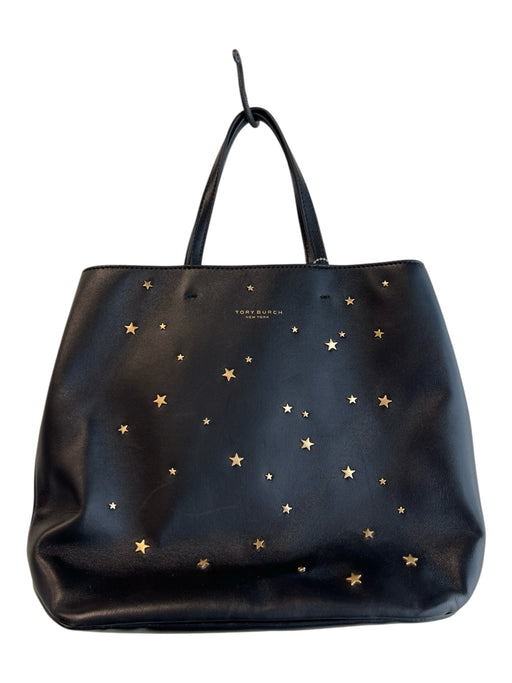 Tory Burch Black Leather goldtone hardware stars 2 Handles Tote Bag Black / Medium