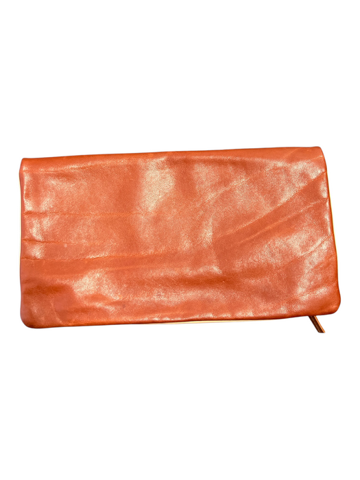 Clare V Red & Peach Leather Fold Over Two Tone Zip Close Fold Over Bag Red & Peach / S/M