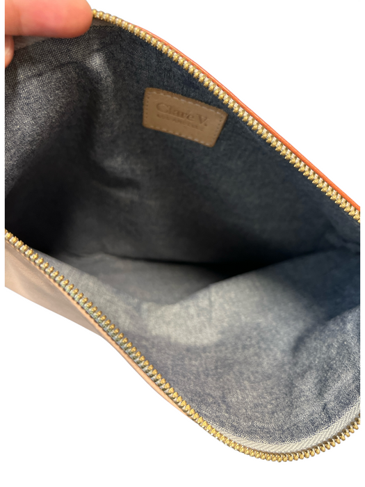 Clare V Red & Peach Leather Fold Over Two Tone Zip Close Fold Over Bag Red & Peach / S/M
