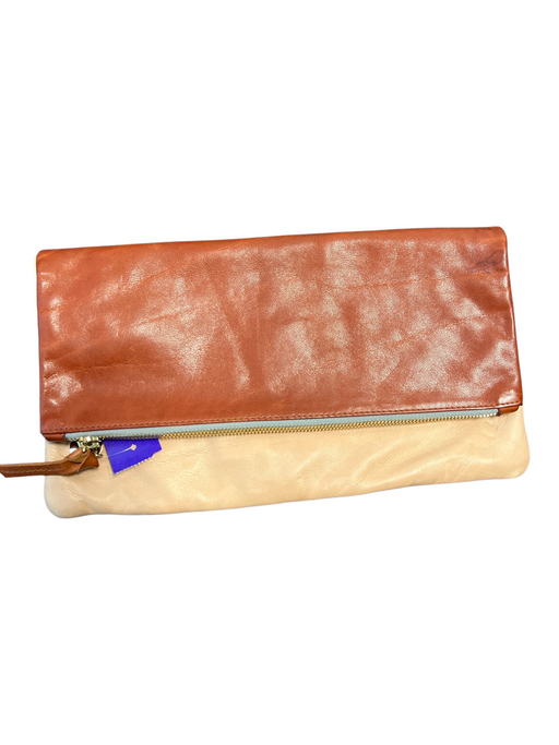 Clare V Red & Peach Leather Fold Over Two Tone Zip Close Fold Over Bag Red & Peach / S/M