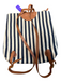 Claire V Navy & Cream Woven Stripe double zip Leather Strap Backpack Navy & Cream