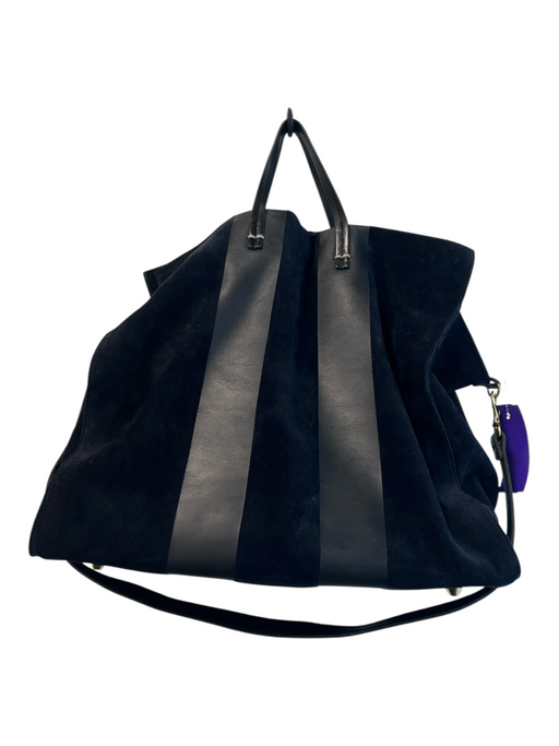 Clare V Navy & Black Suede & Leather Magnetic Closure 2 handles Tote Bag Navy & Black / Large