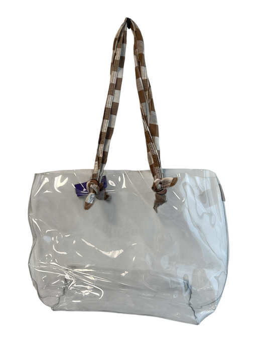 Loeffler Randall Clear Brown & White Fabric Handles Shoulder Tote gingham Bag Clear / Large
