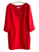 Trina Turk Size 12 Red Polyester Blend V Neck Half Sleeve Pockets Dress Red / 12