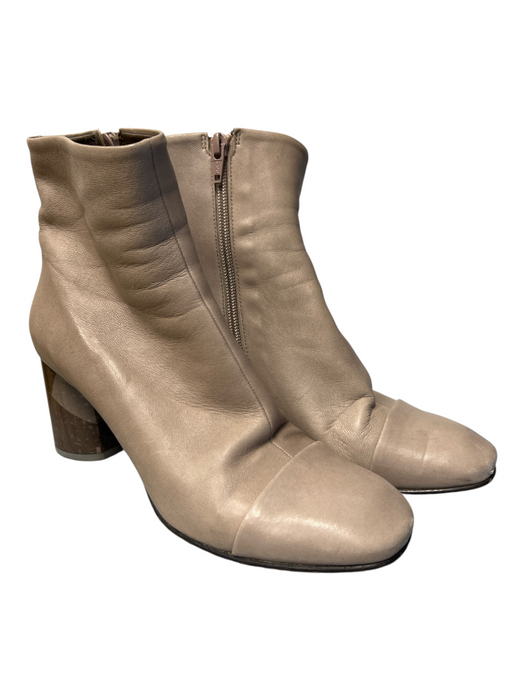 Cocuco Shoe Size 37 Beige Leather Almond Toe Side Zip Block Heel Booties Beige / 37