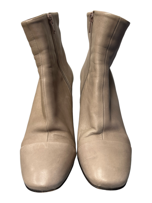 Cocuco Shoe Size 37 Beige Leather Almond Toe Side Zip Block Heel Booties Beige / 37