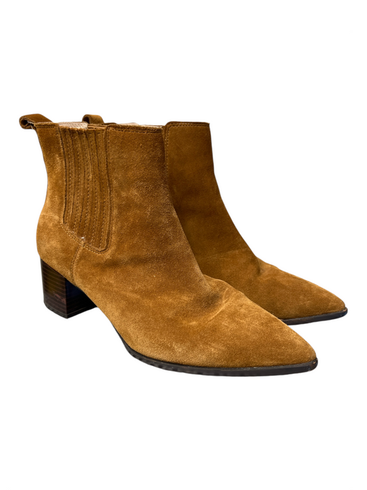 Saks Fifth Avenue Shoe Size est 37 Brown Suede Pointed Toe Block Heel Booties Brown / est 37