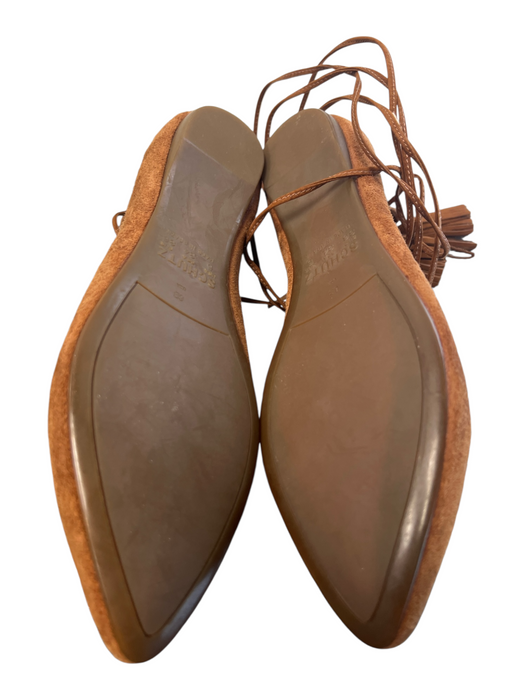 Schutz Shoe Size 6 Brown Suede Pointed Toe Lace Up Ankle Strap Flat Shoes Brown / 6