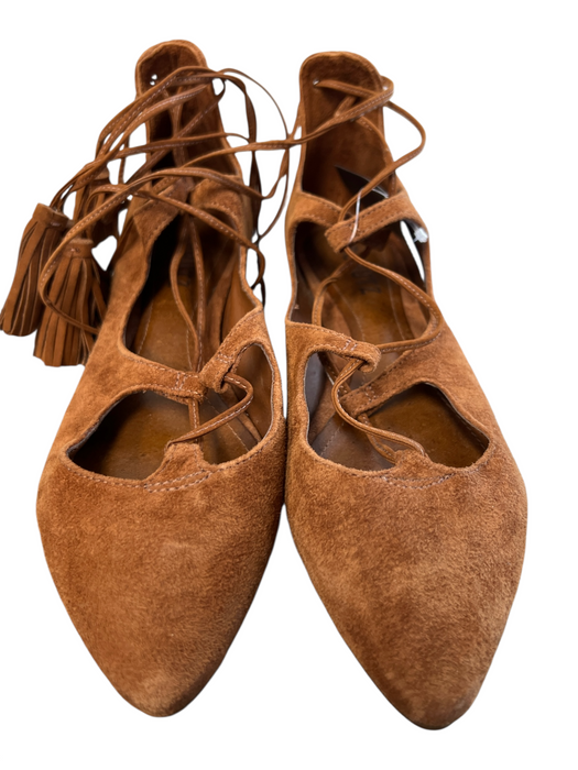 Schutz Shoe Size 6 Brown Suede Pointed Toe Lace Up Ankle Strap Flat Shoes Brown / 6