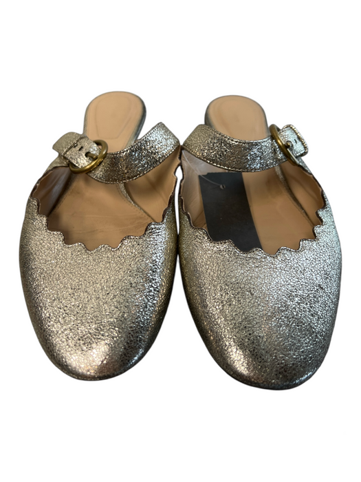 Chloe Shoe Size 37 Gold Leather Metallic Open Back Almond Toe Flat Shoes Gold / 37