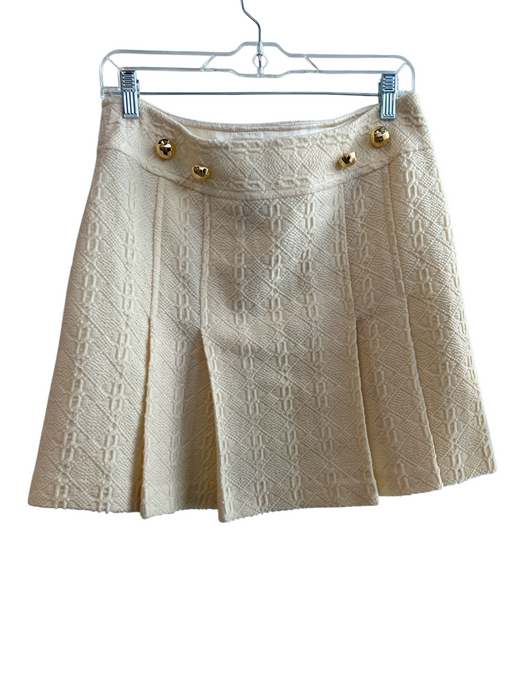 Milly Size 8 Cream Wool Button Detail Side Zip Pleated Knee length Skirt Cream / 8