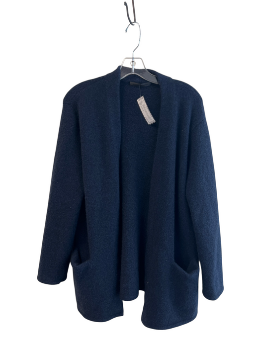 Jenni Kayne Size M Navy Merino Wool Blend Long Sleeve Open Front Pockets Sweater Navy / M