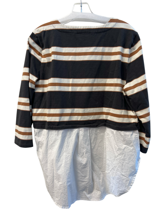 Veronica Beard Size L Brown Cream & Black Cotton Round Neck Long Sleeve Top Brown Cream & Black / L