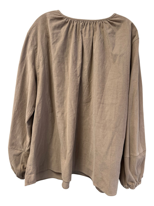 Ann Mashburn Size XL Tan Cotton Round Neck Long Wide Sleeve Courduroy Top Tan / XL