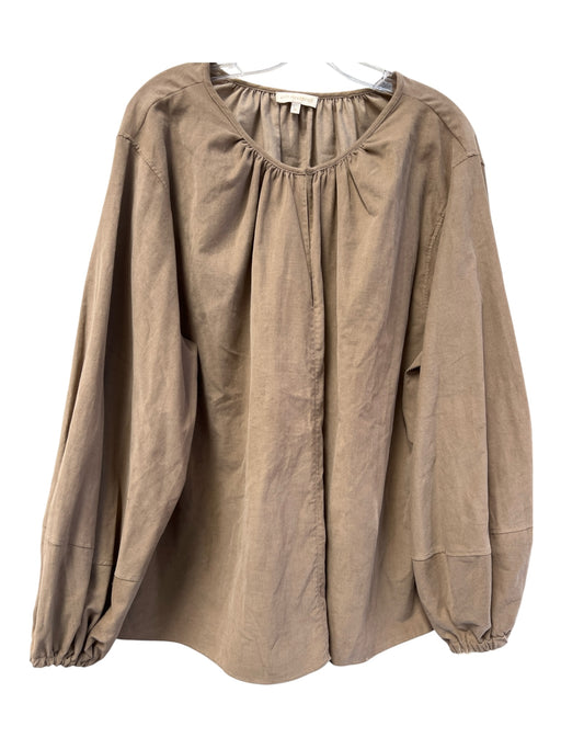 Ann Mashburn Size XL Tan Cotton Round Neck Long Wide Sleeve Courduroy Top Tan / XL