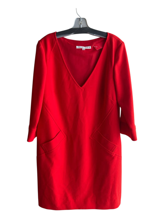 Trina Turk Size 12 Red Polyester Blend V Neck 3/4 Flare Sleeve Two Pocket Dress Red / 12