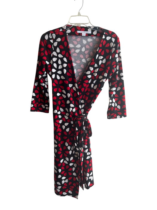 Diane Von Furstenberg Size 10 Red, White & Black Cotton Blend Wrap dress Dress Red, White & Black / 10