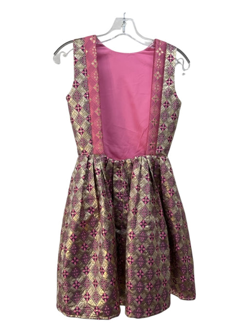 Tuckernuck Size XS Pink & Gold Polyester Jacquard Open Back Pleated Skirt Dress Pink & Gold / XS