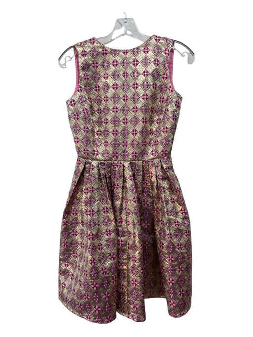 Tuckernuck Size XS Pink & Gold Polyester Jacquard Open Back Pleated Skirt Dress Pink & Gold / XS