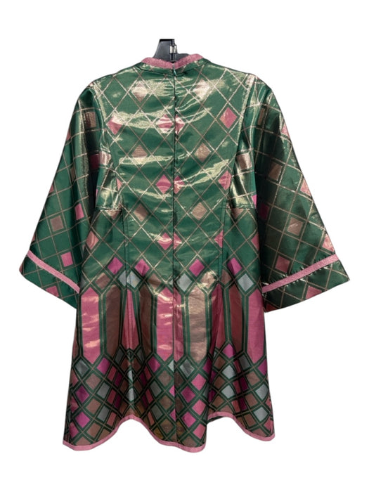 Tuckernuck Size XS Green, Pink & Gold Polyester Pleated Tunic Knee Length Dress Green, Pink & Gold / XS