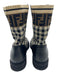 Fendi Shoe Size 38.5 Black & Beige Leather Calf High lace up gingham Logo Boots Black & Beige / 38.5