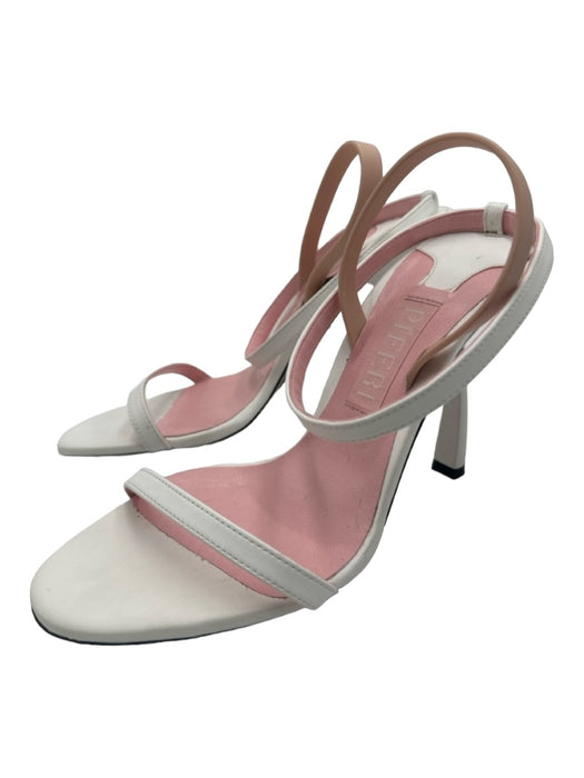 Piferi Shoe Size 38 White & Pink Open Toe Ruffle Ankle Strappy Slingback Pumps White & Pink / 38