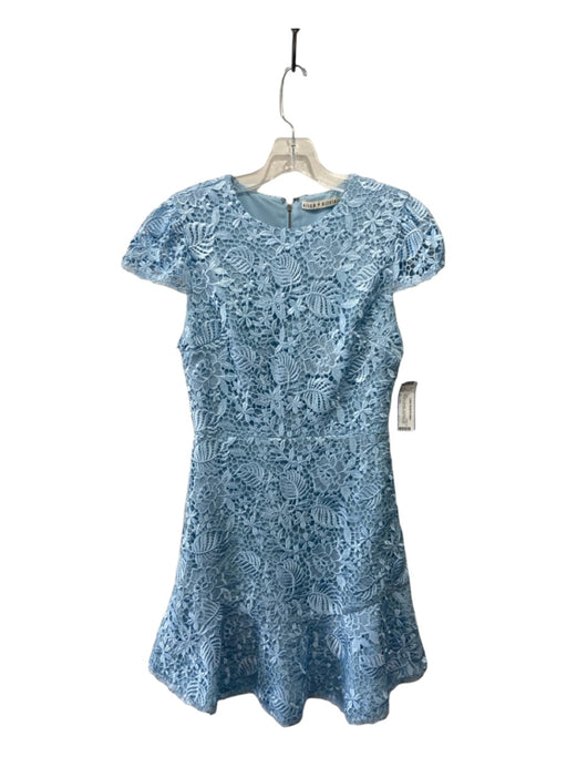 Alice + Olivia Size 0 Light Blue Polyester Cap Sleeve Lace Overlay Floral Dress Light Blue / 0