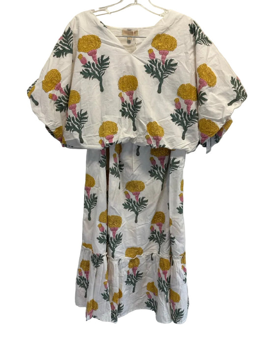 Marea Size L/XL Yellow, Green, Pink Cotton Short Puff Sleeve Crop Skirt Set